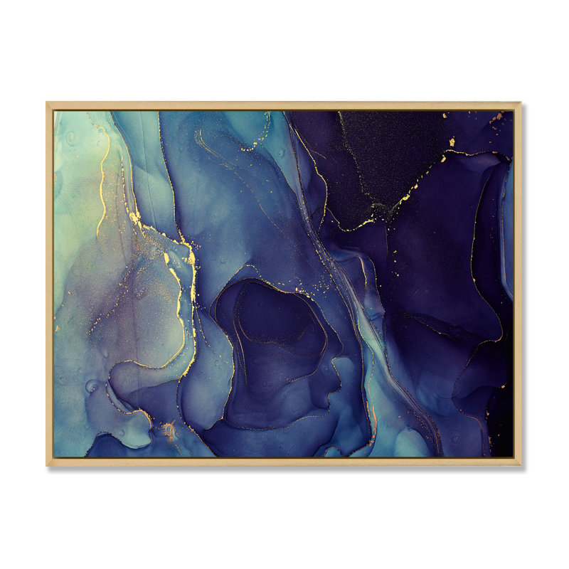 Abstrait, art mural sur toile, impression à l'encre liquide bleue, H 24 po x l 32 po, Toile avec cadre flottant, Érable