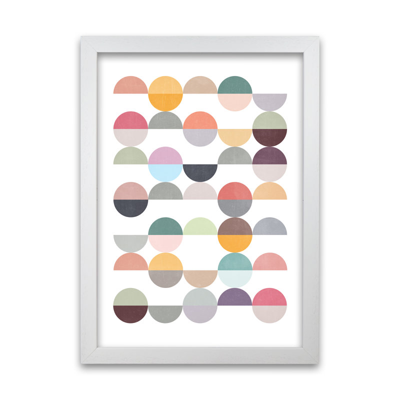 Scandinavian Colourful Circle Art Original - Print, 59cm H x 42cm W x 3cm D, White Frame