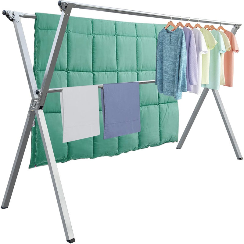 Séchoir à linge pliable en acier inoxydable avec crochets coupe-vent, séchoir à linge à longueur réglable pour une utilisation intérieure et extérieure