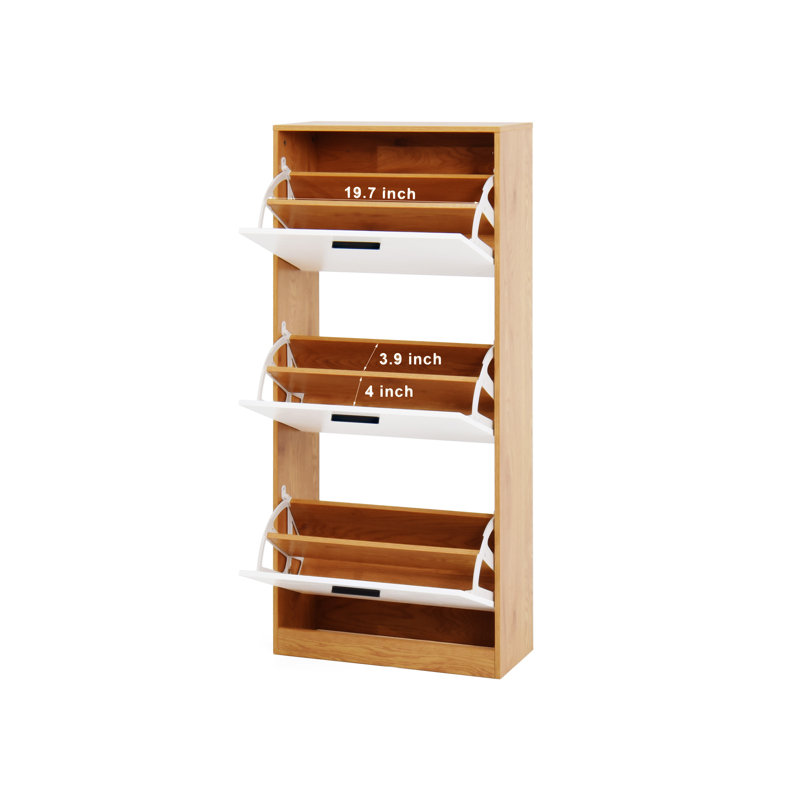 Armoire de rangement pour chaussures avec 3 tiroirs à panneaux blancs, Naturel / Blanc