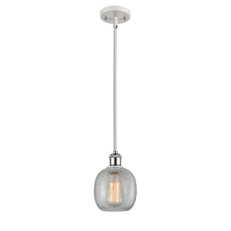 Luminaire suspendu sphérique 1 lumière Carlucci, Transparence craquelée, Ampoule DEL 6 watts Vinage, Blanc et chrome poli