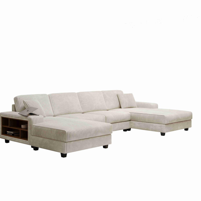 Convertible U-shaped Combination Sofa, Beige Corduroy
