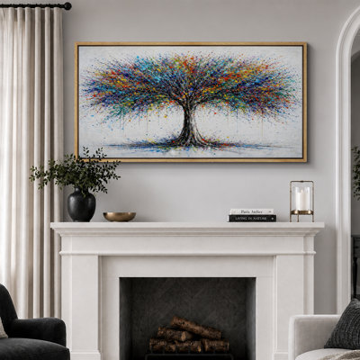 Colorful Tree of Life Artwork, Living Room Pictures, Framed Canvas Giclee Print 3 Pieces Wall Art