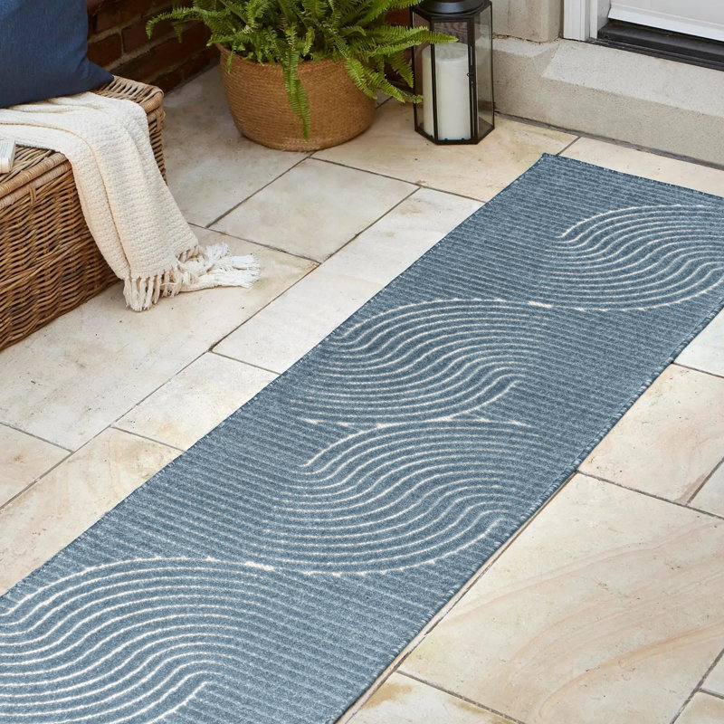 Tapis d'intérieur / extérieur bleu foncé / crème Anagrace, Tapis de couloir 2 pi x 8 pi
