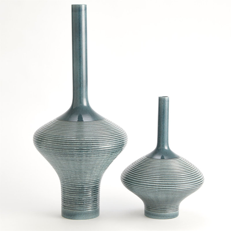 Ridged Bottle-Azure, 33.5" H x 15.25" W x 15.25" D
