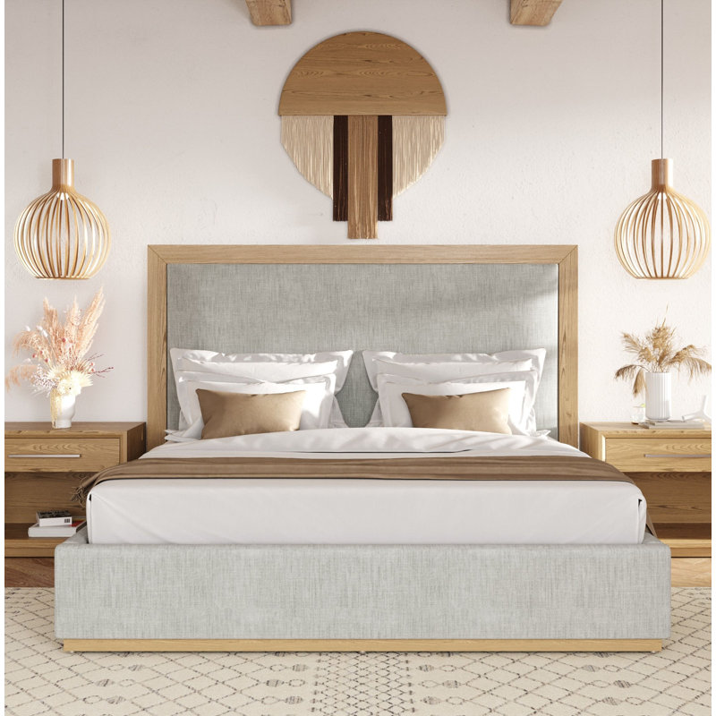 Très grand lit plateforme Reanna, Grand, Bois naturel / gris