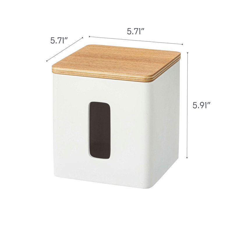 White Compact Discreet Paper Holder with Wood Accent