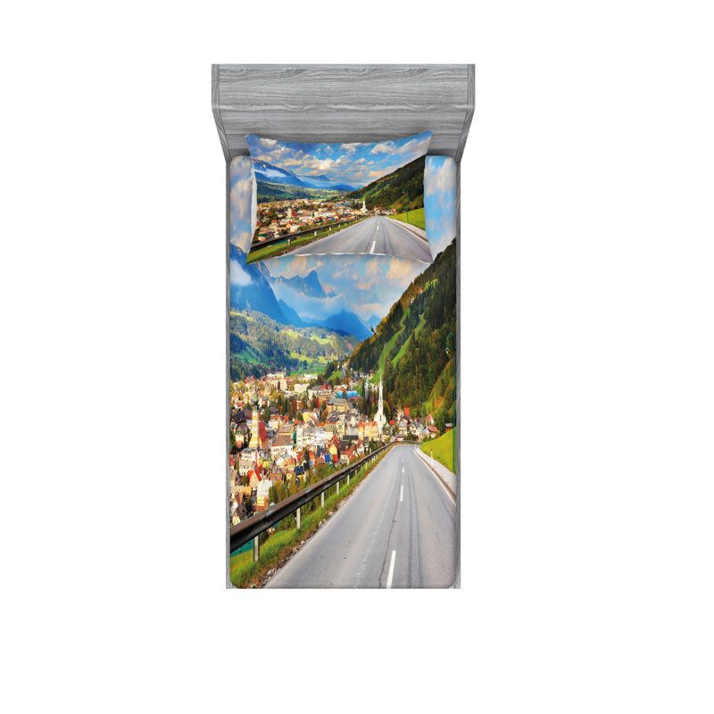 Ensemble de draps Road in the alpes, Ensemble de draps pour lit simple TG avec drap-hou