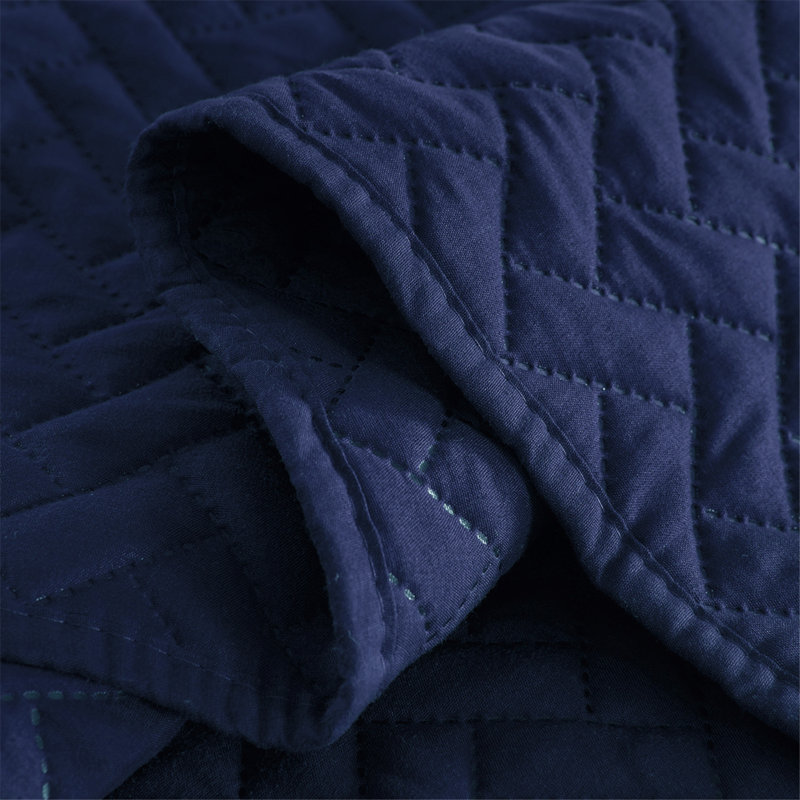 Ensemble de courtepointe réversible en microfibre 3 pièces , Courtepointe grand + 2 couvre-oreillers standard, Bleu marine