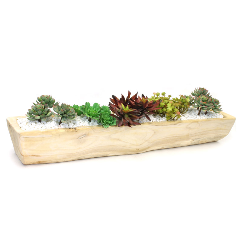 Faux Succulent Plant in Wood Planter