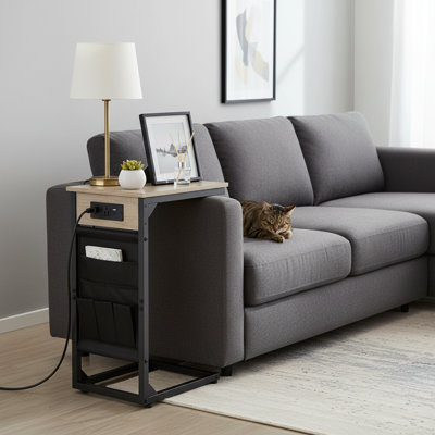 Ensemble de 2 tables de bout en C avec station de charge, table basse et sac de rangement