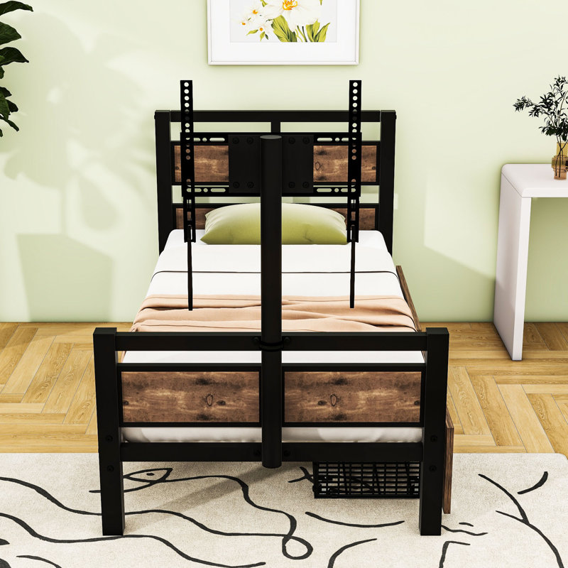 Twin Size Platform Bed with Rotatable TV Stand and Storage Drawers