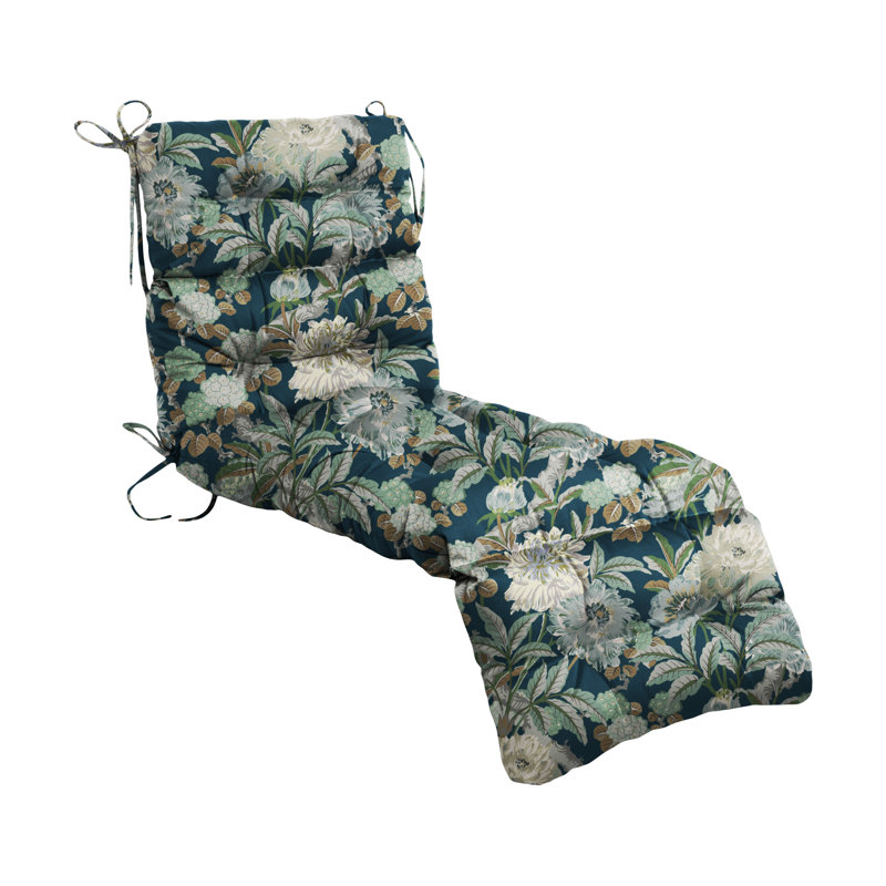 Coussin de chaise longue d'extérieur 72 x 22 x 4 pouces 100% polyester imperméable pour chaise longue d'extérieur avec attaches, floral
