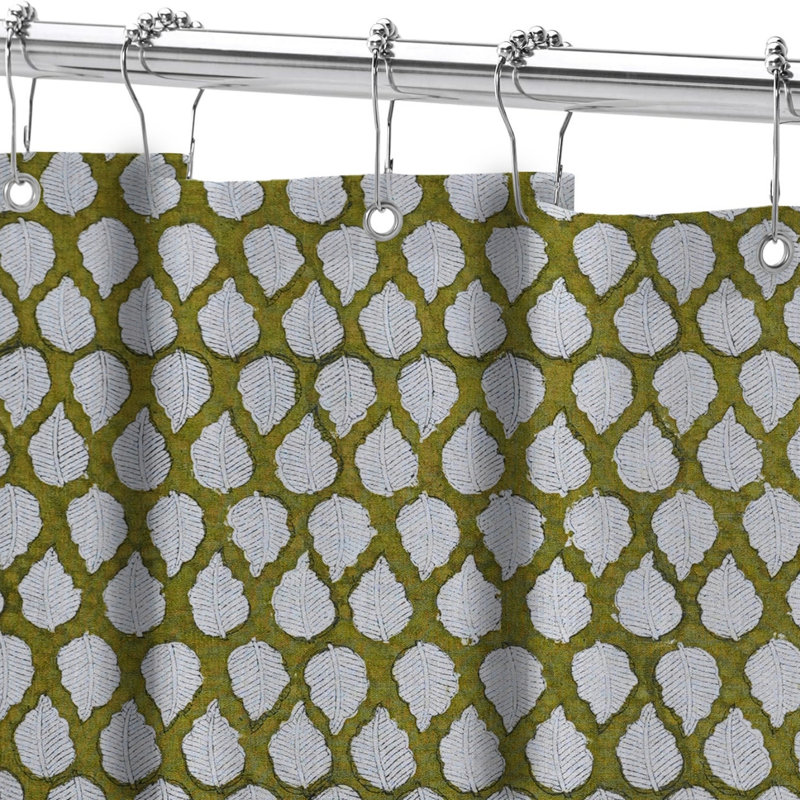Rideau de douche en lin doux à imprimé main | Accessoire de salle à manger de style rétro par Fabividine, Panchi, vert