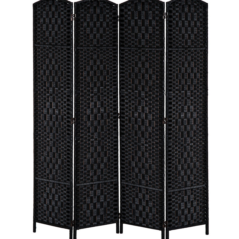 Paravent en tissu noir tissé. Élégant pour les salles de lecture, 4 panneaux, pentures pratiques et amovible. Cloison de séparation de 1,83 m de hauteur - Noir. Convient aux services d'anesthésie. Charnières incluses.