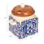 Pot en grès peint à la main avec motif, couvercle et cuillère en bois d'acacia, crème, bleu et naturel
