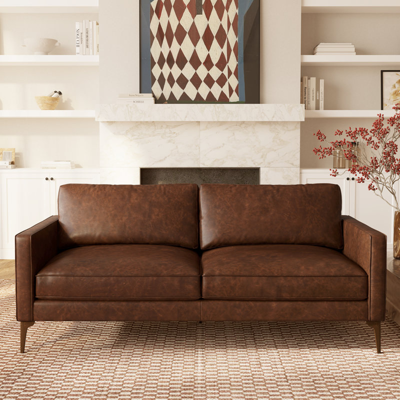 Mateo 82.5'' Full-Grain Genuine Italian Leather Sofa, Chocolate Brown Genuine Leather