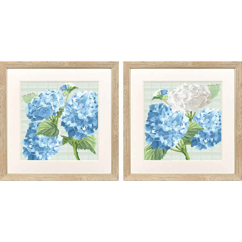 Hydrangeas on Plaid Framed Art