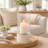 Candle Holder With Textured Glass Shade, White Coastal Stone Base, 8 Inch