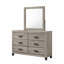 Ensemble de chambre à coucher grand lit en bois gris patiné avec tête de lit à chevrons, commode, miroir et commode-2041801100