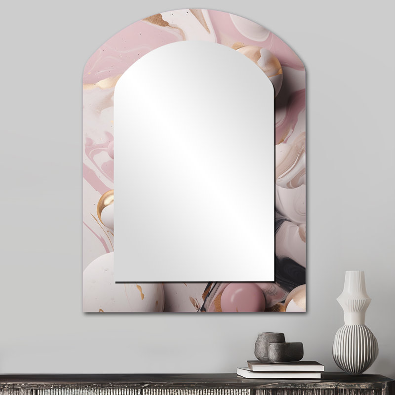 Solid Marble Paint Artwork I - Marble Arch Large Wall Mirror, Pink Asymmetrical Decorative Mirror, Printed Metal Art