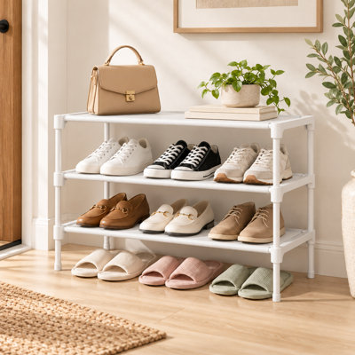 Shoe Rack - Non-Woven Shoe Rack Shelf, Shoe Organizer for Closet, Entryway, Garage & Corridor, Stackable Shoe Shelves, 27.5" Wide - 3 Tier, White