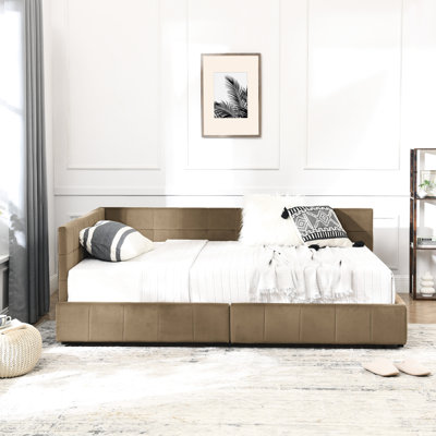 Lit de jour double avec revêtement en velours - et pour une chambre à coucher et un salon confortables, fonction de confort de rangement de tiroir de lit rembourré brun