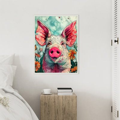 Pig in Flowers by Ilora Framed Canvas Wall Art Print