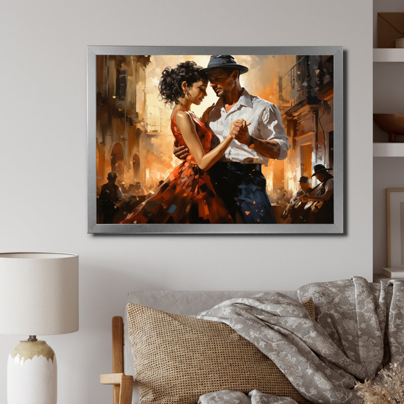 Cuba Salsa Nights Dancers I - People Canvas Art Print, Cadre simple argenté, H 34 po x l 44 po x P 1,5 po