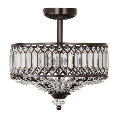 Eyne Laurie 14.75" W 2-Light Dimmable Carved Crystal Semi Flush Mount 