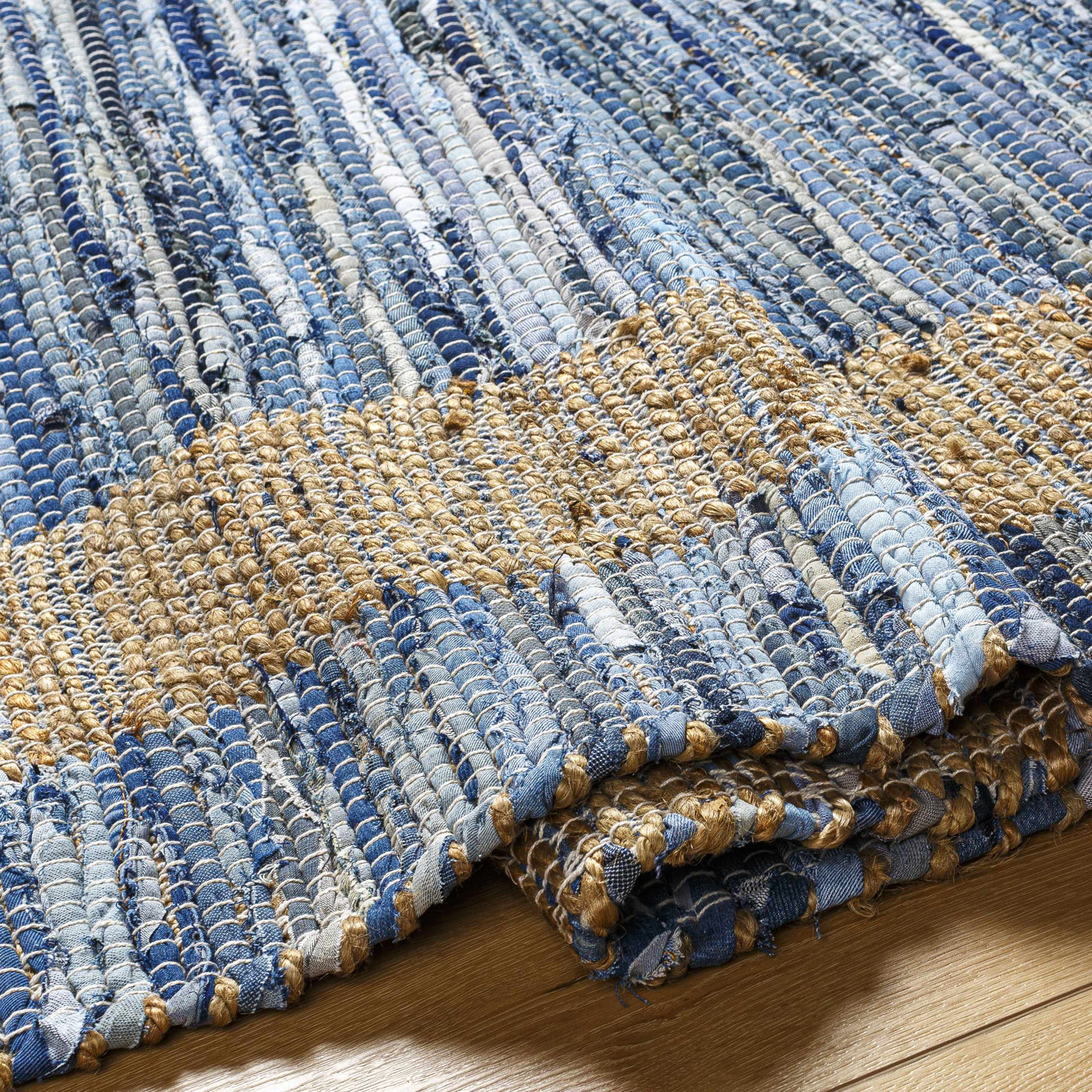 Demie Handmade Blue, Tan Rug, Rectangle 8' x 10'