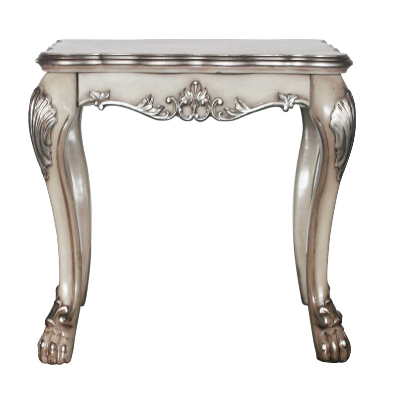 Table de bout traditionnelle carrée en blanc rétro avec incrustations exquises et repose-pieds stable