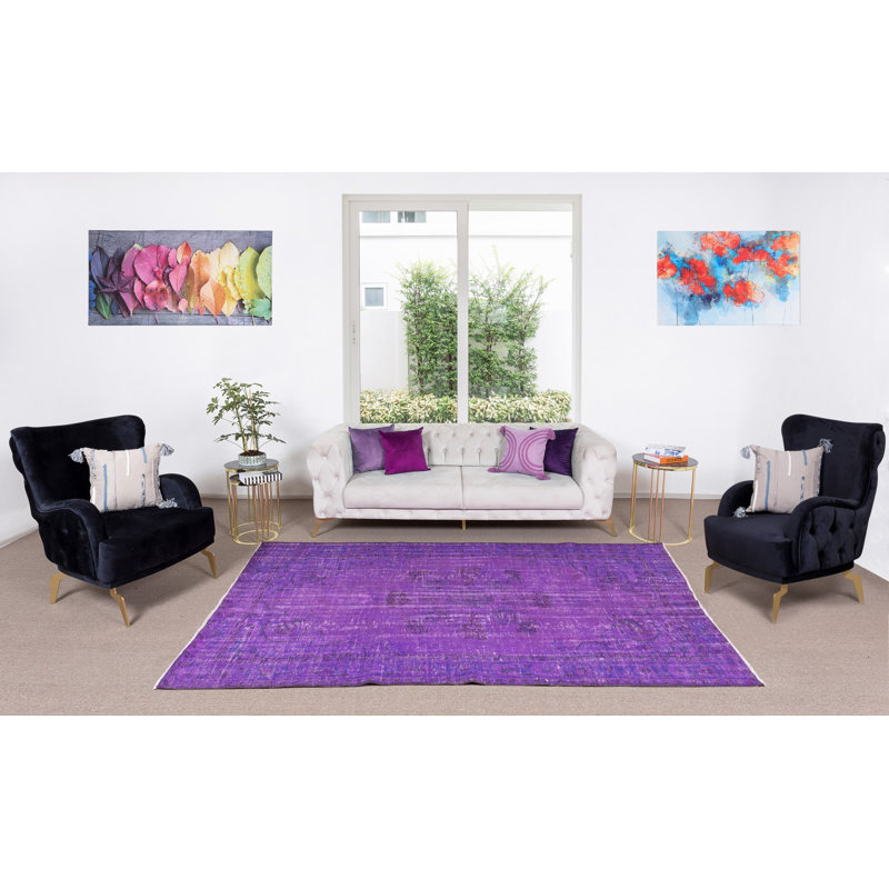Tapis turc contemporain fait à la main de 6 pi x 8,4 pi sur-teint en mauve