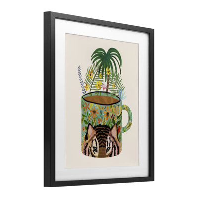 Tropical Mug with Tiger Framed Print Under Glass, design by Mia Charro