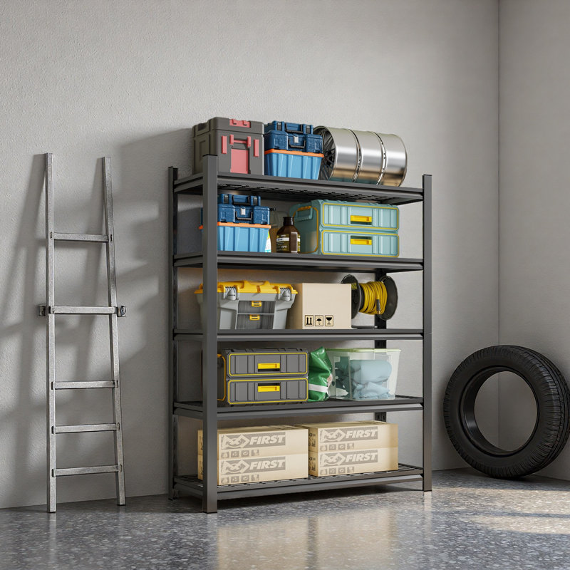 Étagère de garage à cinq étages, pouvant accueillir 2 500 lb, tablette réglable en métal, noir, nécessite un assemblage, H 71,2 po x L 47,24 po x P 23,62 po