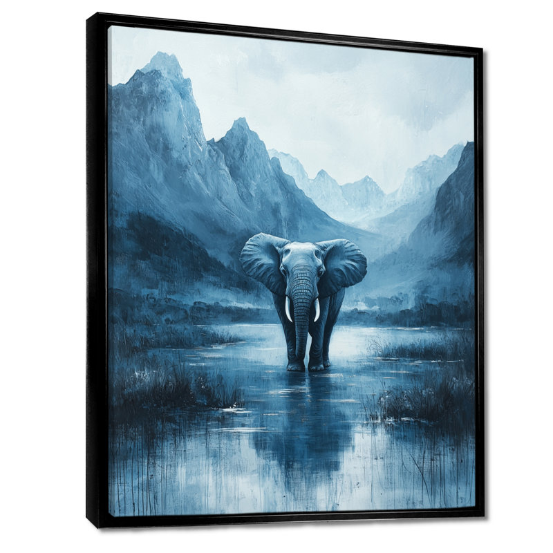 Imel, Éléphant d'Afrique moderne dans les montagnes II - Éléphant, art mural, Noir, Impression encadrée flottante