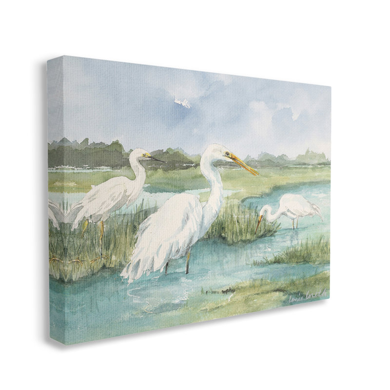 «Wild Egrets In Marshland», art mural sur toile par Lanie Loreth, H 30 po x l 40 po