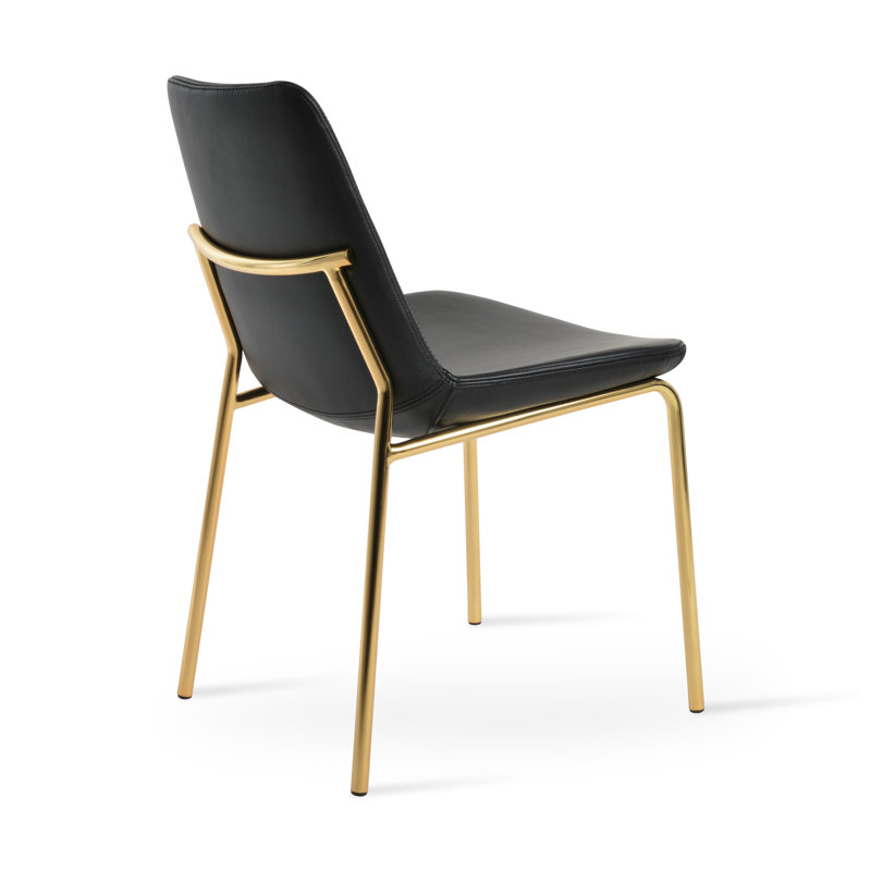 Chaise de salle à manger Eiffel Harris, Similicuir noir, Laiton