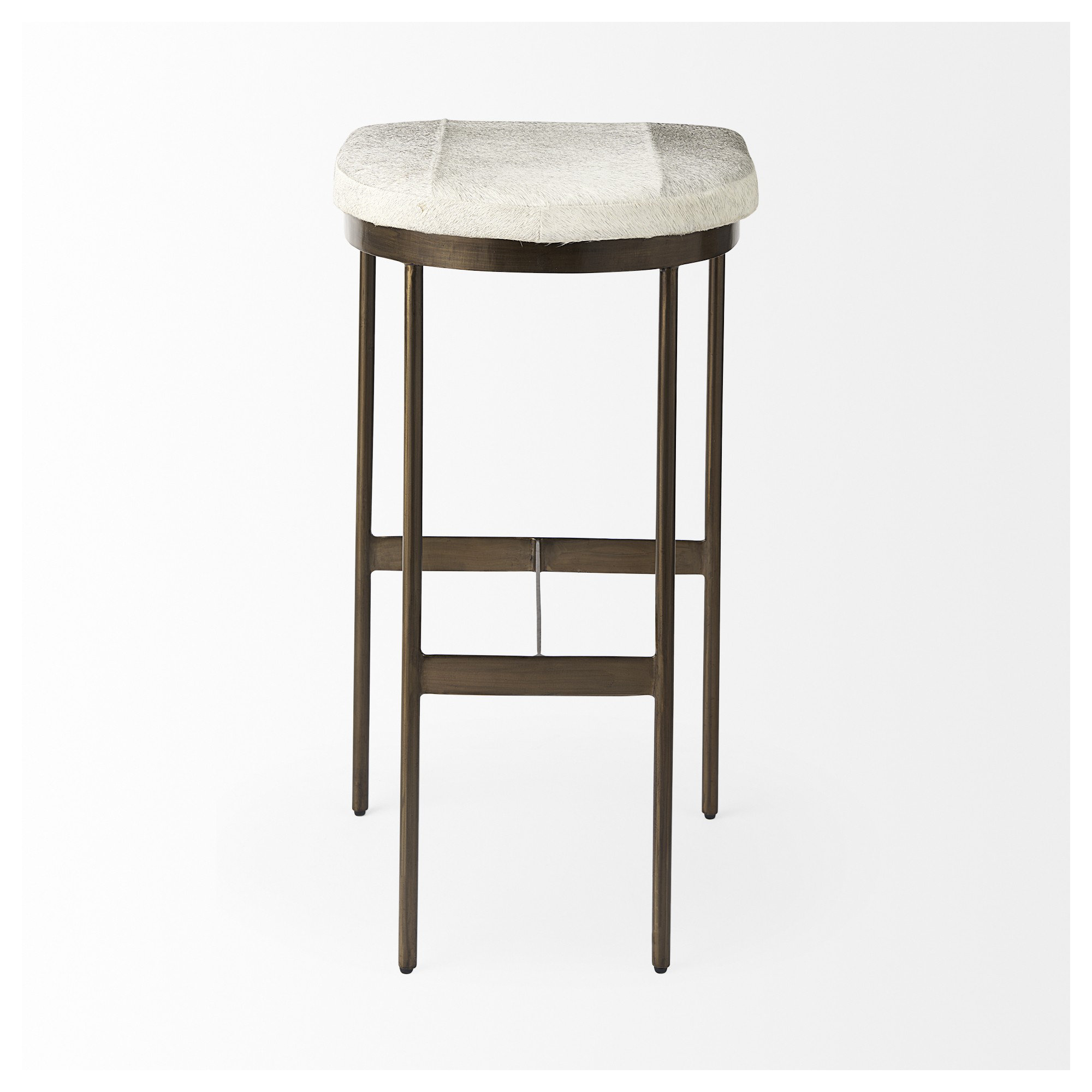 Adela Bar & Counter Stool, Bar Stool (30” Seat Height), Brass, Cowhide Gray