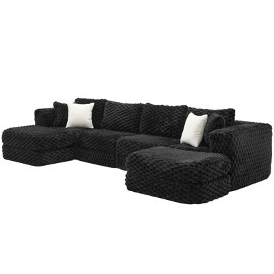 Modular Sectional Sofa 135.4" Boneless Sofa Couch Cozy Sectional Couch With Two Movable Ottomans For Living Room