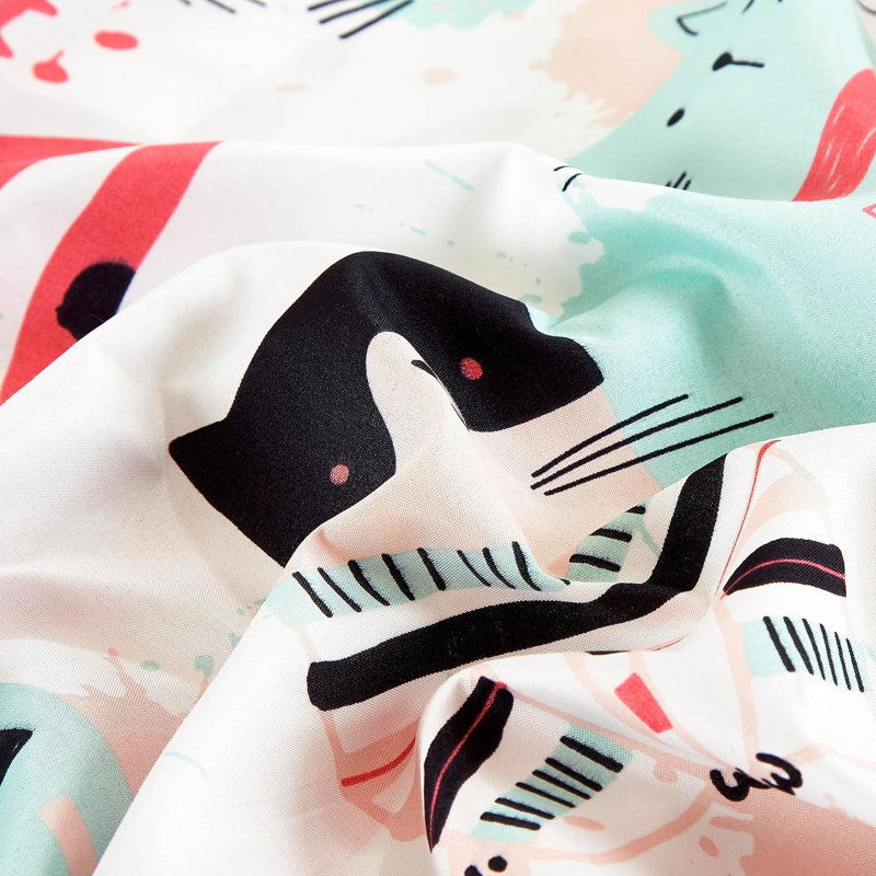Full Size Black and Red Cartoon Cat Microfiber Sheet Set
