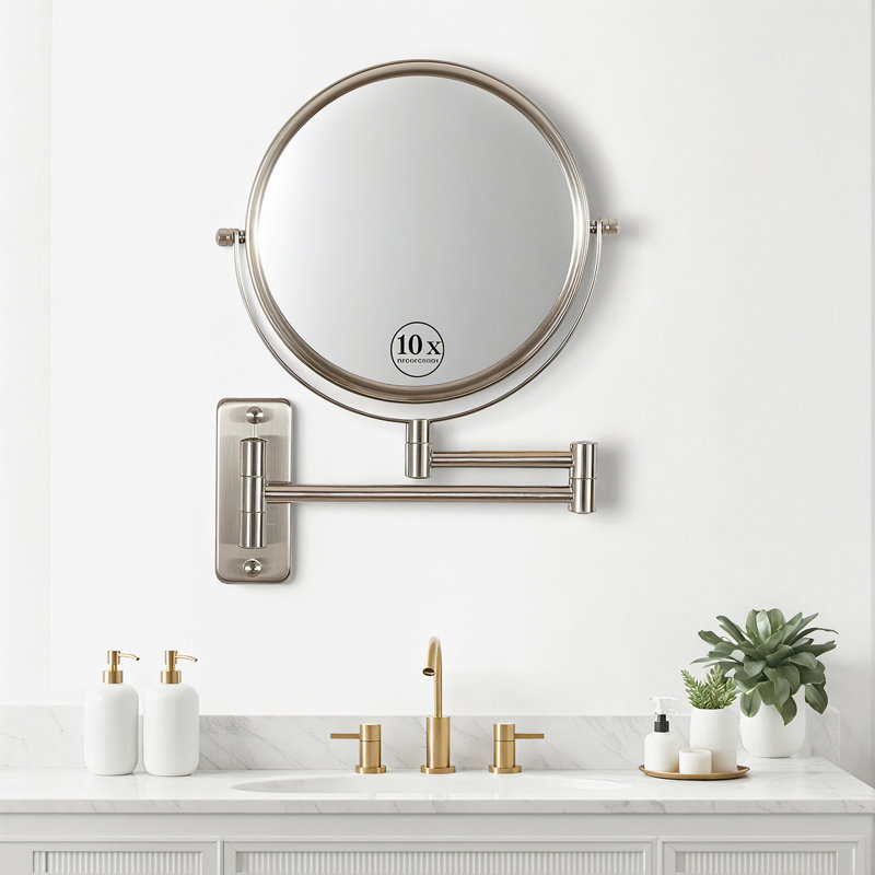 Wall Mounted 8"Makeup Mirror With 1X/10X Magnification Makeup Mirror, Brushed Nickel