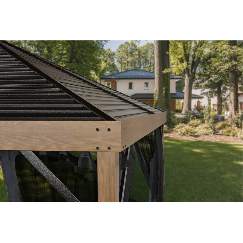 Sojag Outdoor Sanibel Hardtop Gazebo Outdoor Sun Shelter, Wood Finish, 10 Ft. W x 10 Ft. D