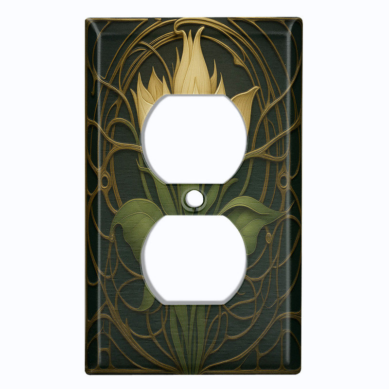 Couvercle de plaque d'interrupteur en métal; Impression recto-verso US de taille standard 1 bande - image de tulipes Art déco