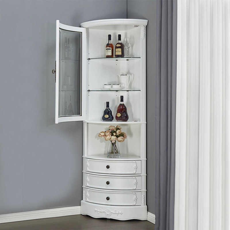 White Glass + Solid Wood Accent Cabinet