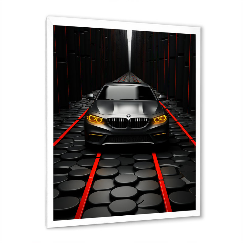 Voiture noire, fond abstrait - art mural, salon, H 32 po x l 16 po x P 1 po, Cadre photo blanc