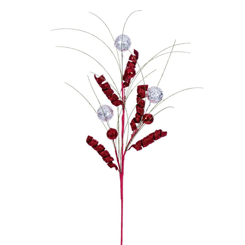 Vickerman 23" Artificial Red/White Curly Spray. Includes 4 pieces per bag., White/Green/Red