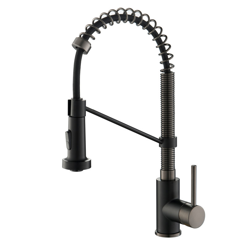 KRAUS Bolden Commercial Style 2-Function Single Handle Pull Down Kitchen Faucet, Matte Black/Stainless Black