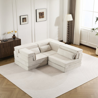 Canapé convertible 3 places Mahjong, polaire blanche à motifs circulaires, sans montage, rembourrage haute densité, pour canapé d'angle, rembourrage en mousse à mémoire de forme, idéal pour se détendre à la maison