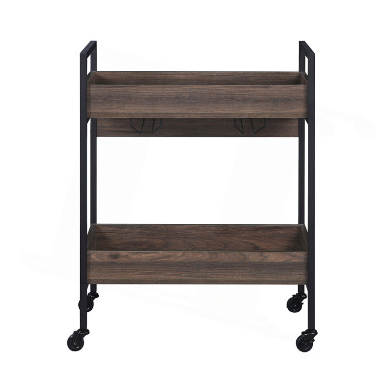 Rectangular Serving Cart With 2 Tier Shelf, Walnut And Black